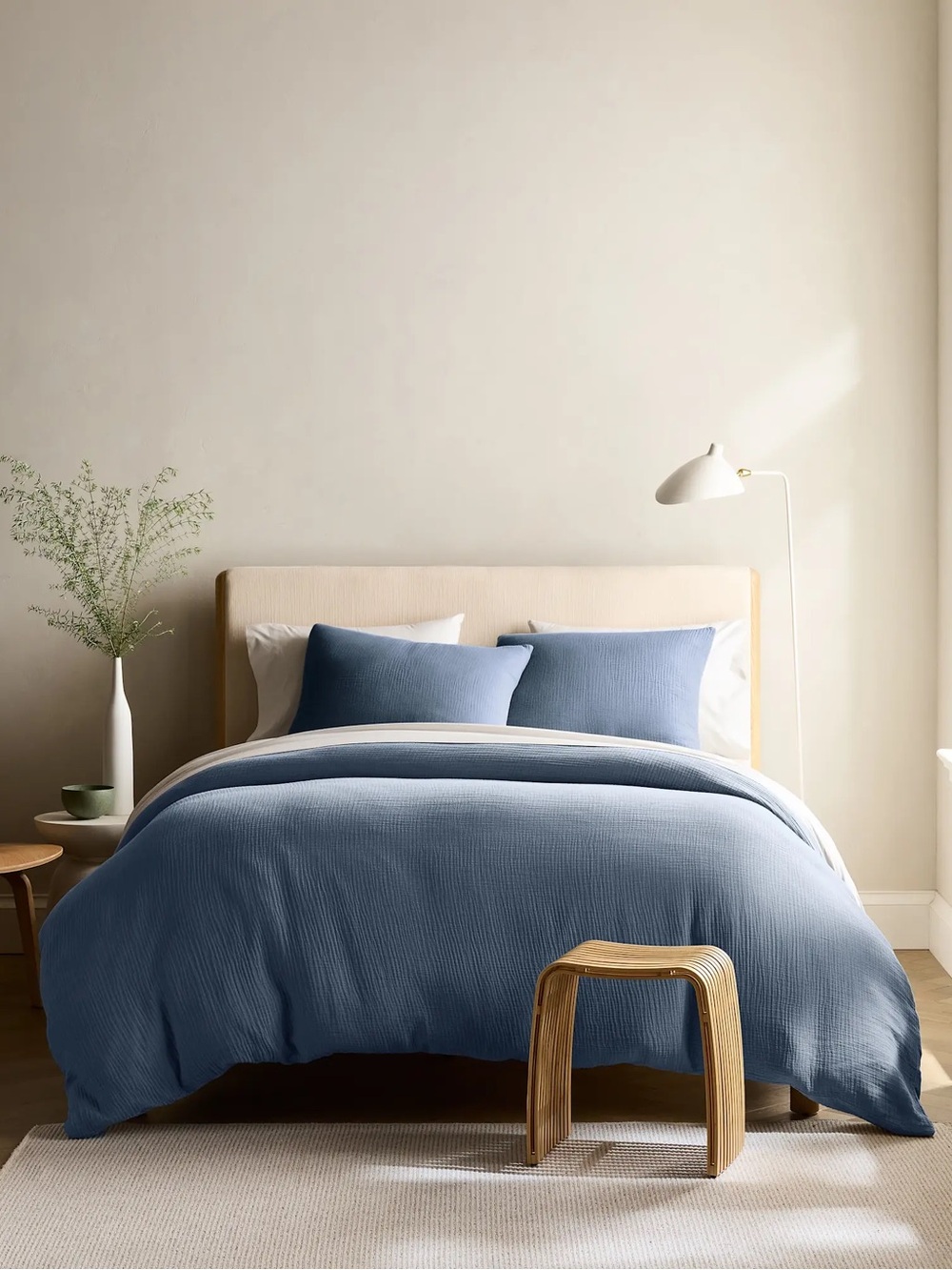 New Quince Organic Cotton Gauze Duvet Cover Set King/Calking - Mineral Blue $170